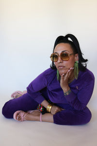 1980s Oscar de la Renta Vintage Velour Tracksuit Purple