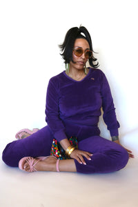 1980s Oscar de la Renta Vintage Velour Tracksuit Purple