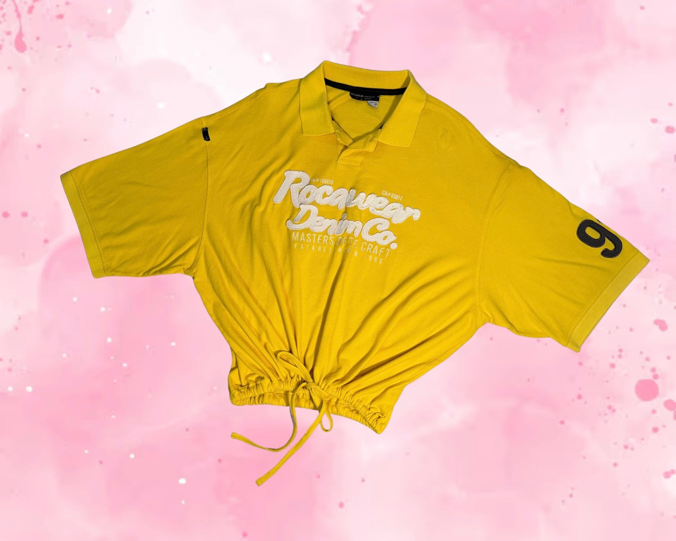 2000’s Vintage Roca Wear Oversized Re-worked Drawstring Collared Shirt Yellow